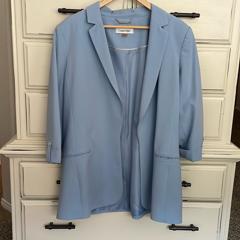 Longer buttonless Calvin Klein blazer